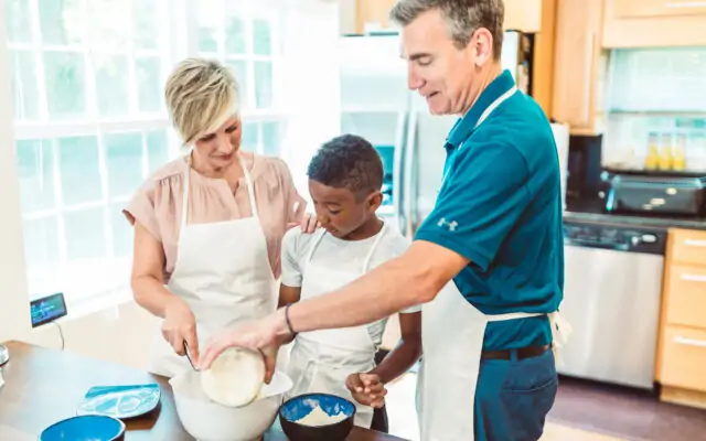 woman child man baking