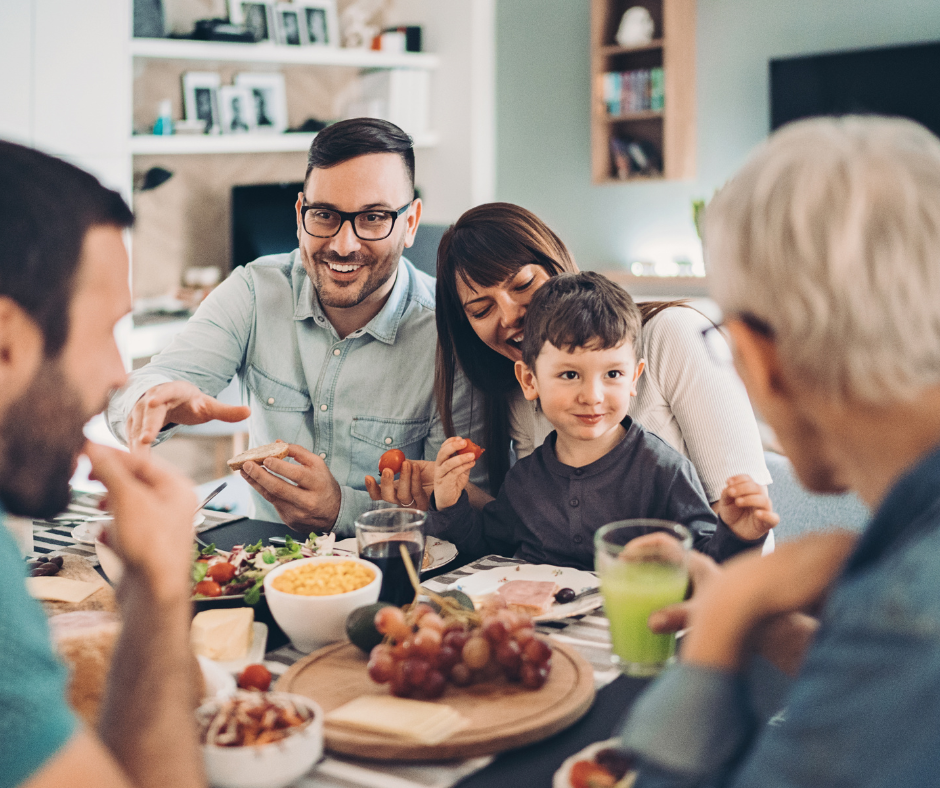 Family and friends eating