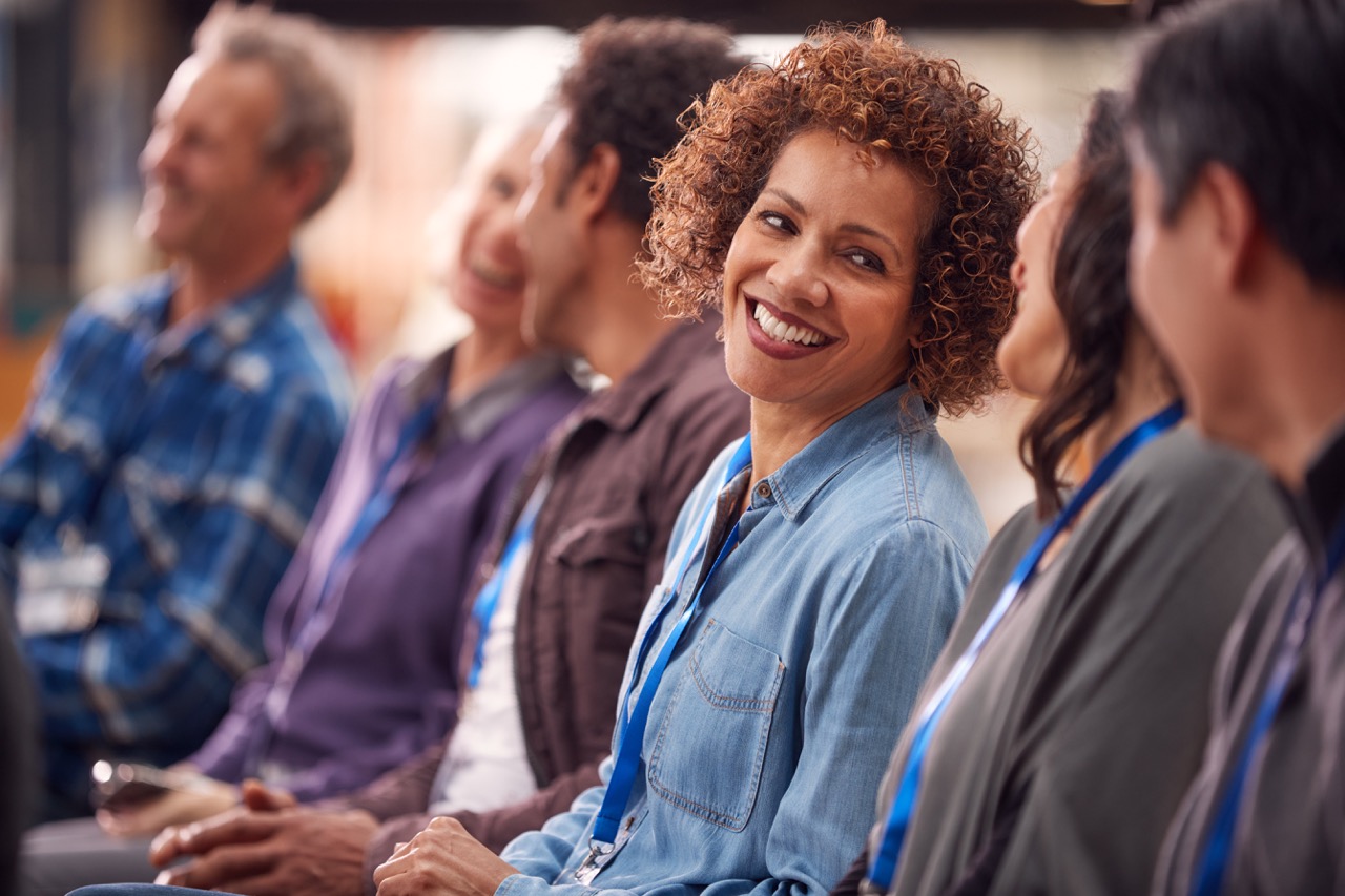 Woman attending a meeting in a workplace